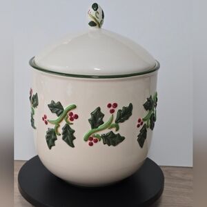 Home cookie jar canister holly christmas